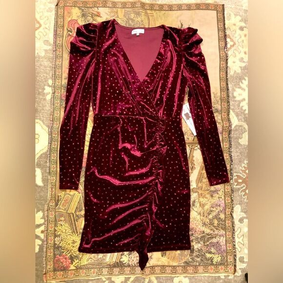 NWT Honey and Rosie Wine Sparkle Polka Dot Ruffle Mini Dress - Picture 1 of 11